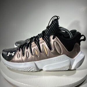 Under Armour Flow Breakthru 4 Womens Size 9 Basketball Shoes Black Gold Sneakers